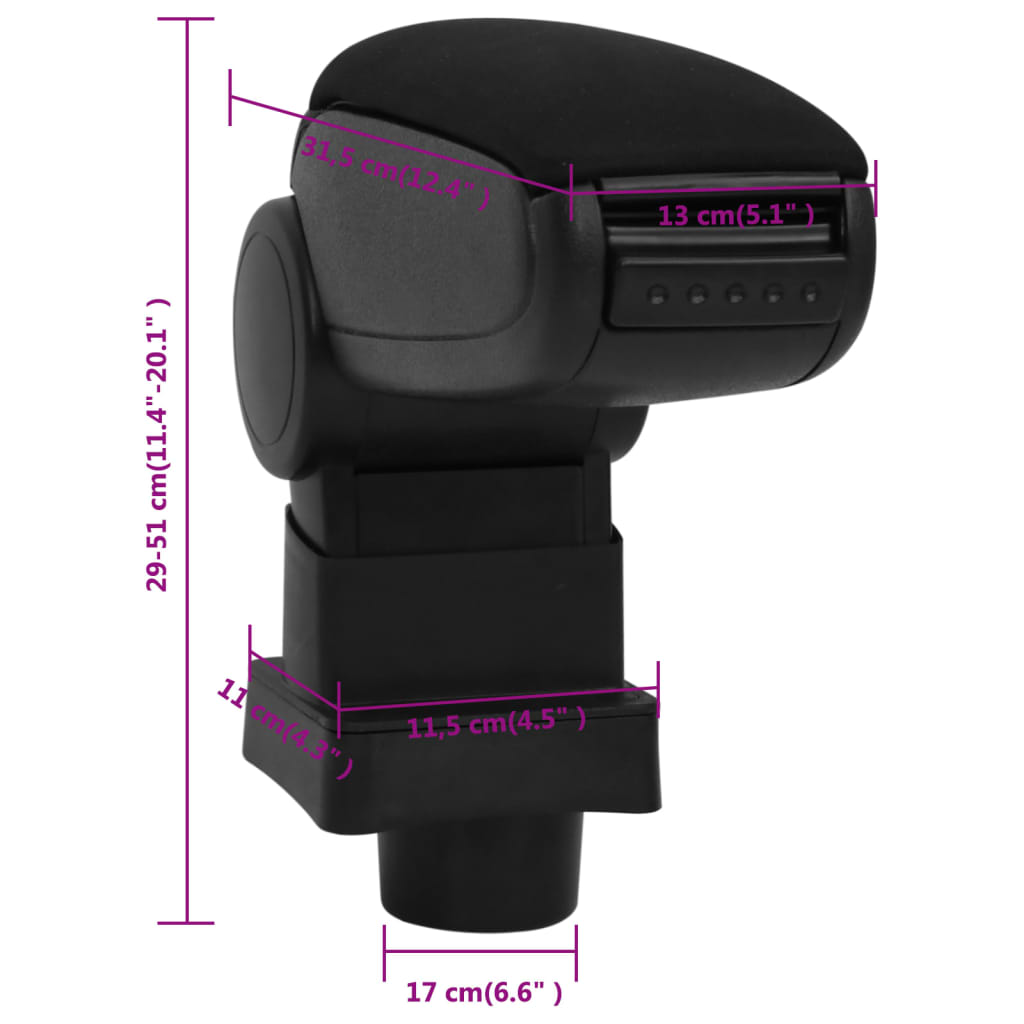 Car Armrest Black 13x31.5x(29-51) cm ABS