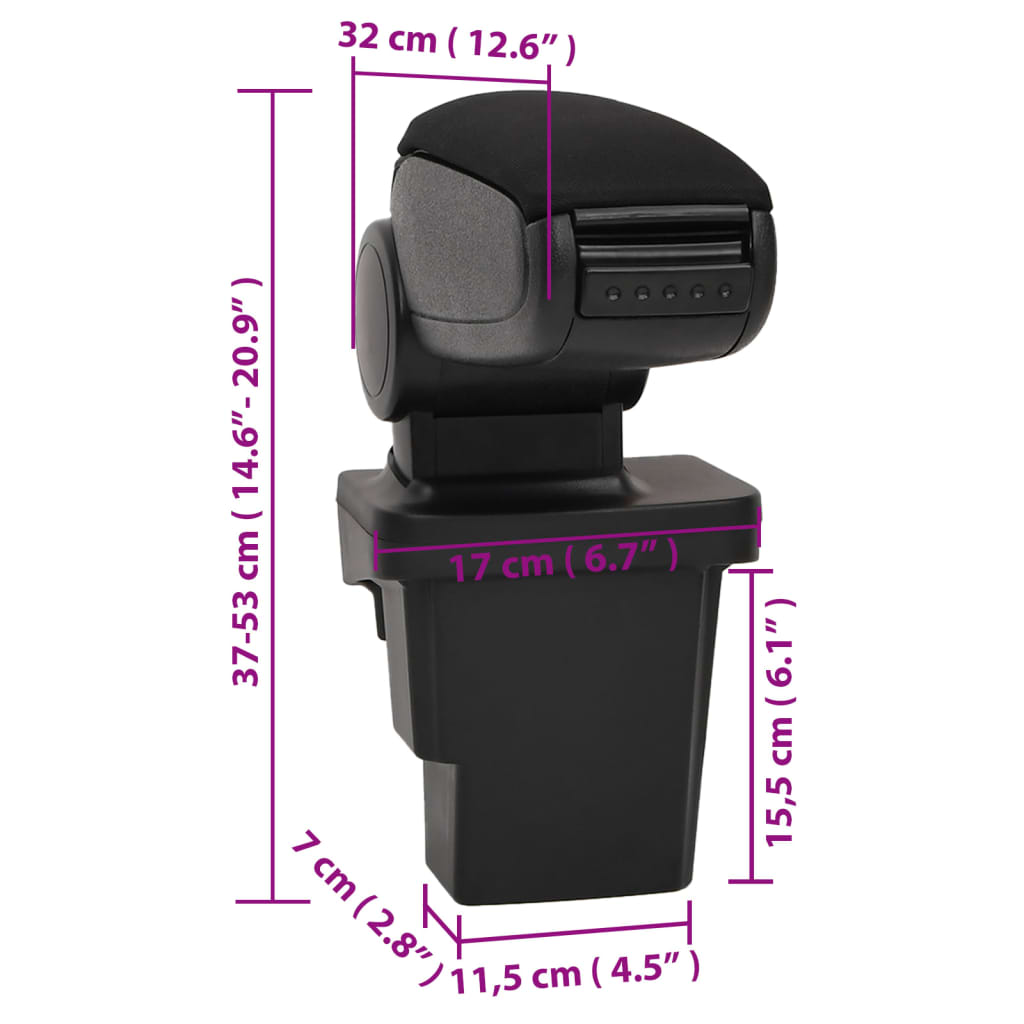 Car Armrest Black 17x32x(37-53) cm ABS