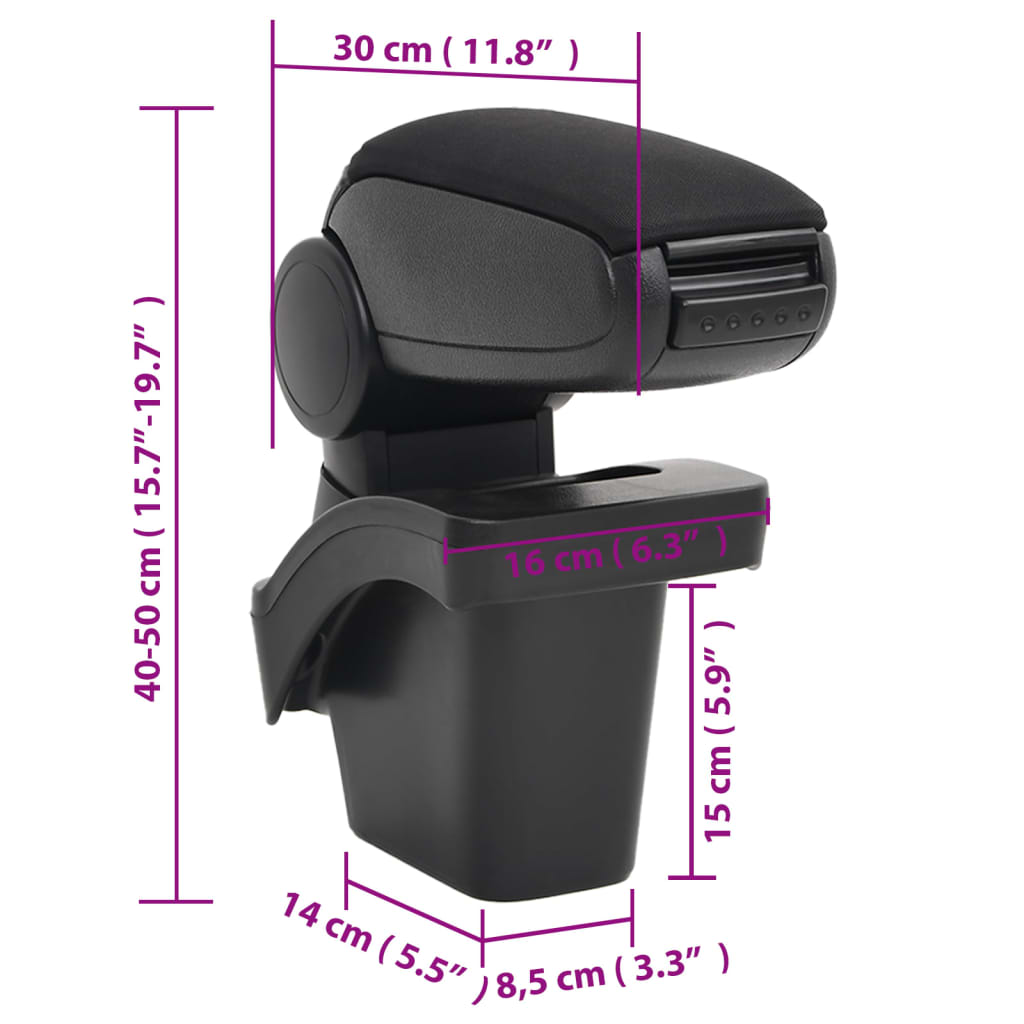 Car Armrest Black 16x30x(40-50) cm ABS