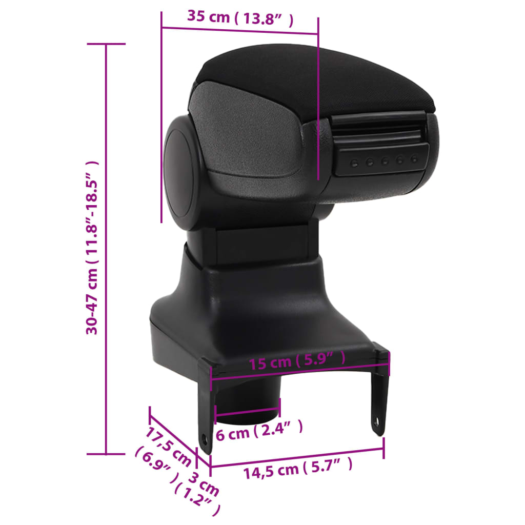 Car Armrest Black 15x35x(30-47) cm ABS