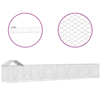 Outdoor Dog Kennel with Roof Silver 14x2x2.5 m Galvanised Steel