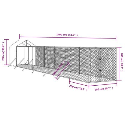 Outdoor Dog Kennel with Roof Silver 2x14x2.5 m Galvanised Steel
