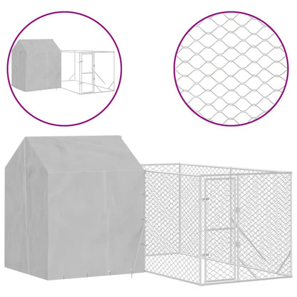 Outdoor Dog Kennel with Roof Silver 4x4x2.5 m Galvanised Steel