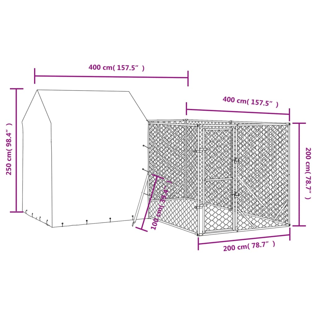 Outdoor Dog Kennel with Roof Silver 4x4x2.5 m Galvanised Steel