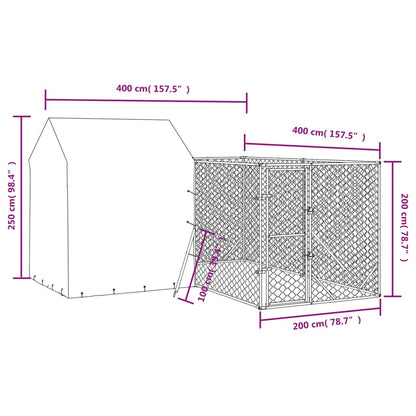 Outdoor Dog Kennel with Roof Silver 4x4x2.5 m Galvanised Steel