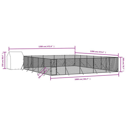Outdoor Dog Kennel with Roof Silver 12x12x2.5 m Galvanised Steel