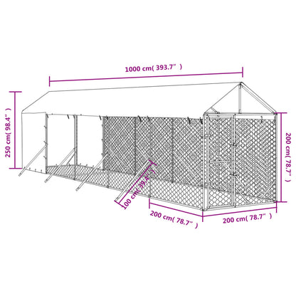Outdoor Dog Kennel with Roof Silver 2x10x2.5 m Galvanised Steel