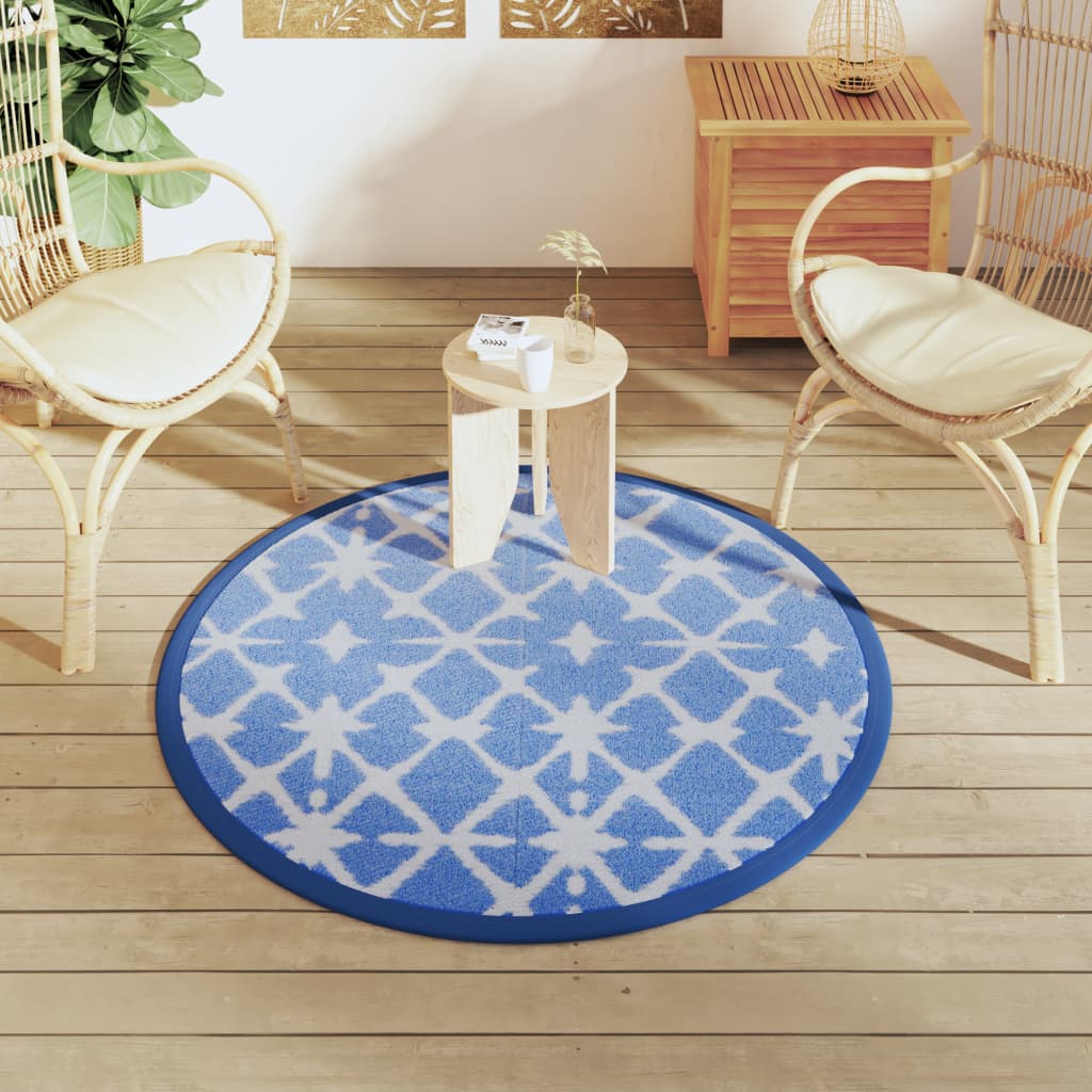 Outdoor Carpet ARAKIL Blue and White Ø120 cm PP