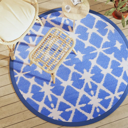 Outdoor Carpet ARAKIL Blue and White Ø160 cm PP