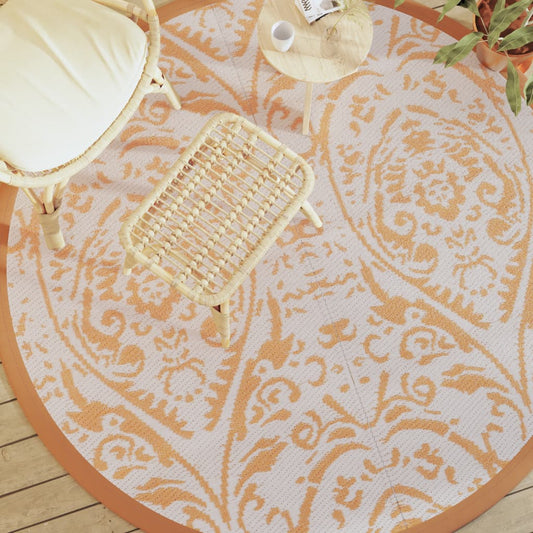Outdoor Carpet ARAKIL Orange and White Ø200 cm PP