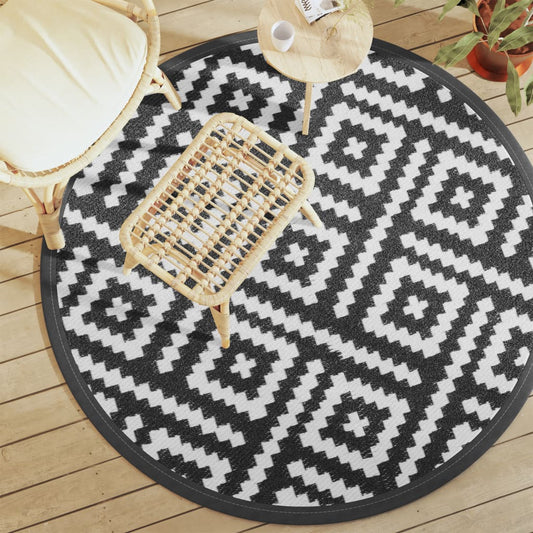 Outdoor Carpet ARAKIL White and Black Ø160 cm PP