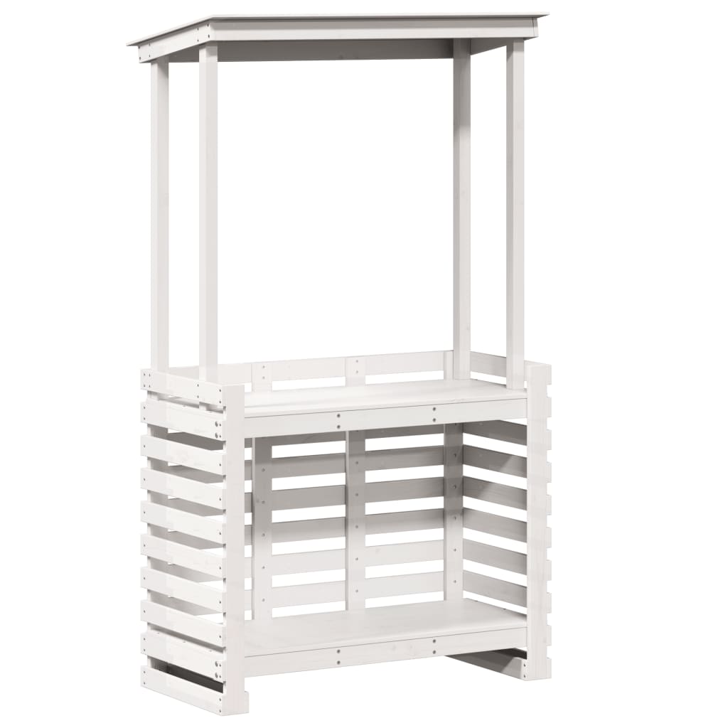 Outdoor Bar Table with Roof White 112.5x57x195.5 cm Solid Wood