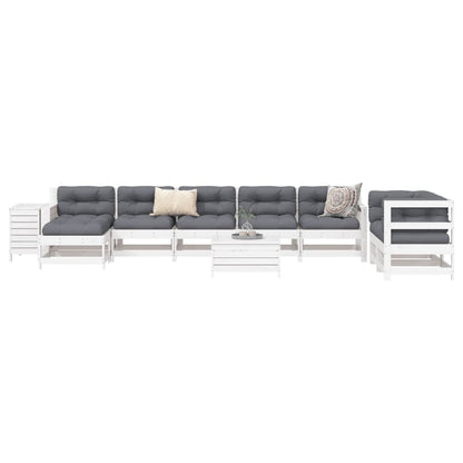 10 Piece Garden Sofa Set White Solid Wood Pine