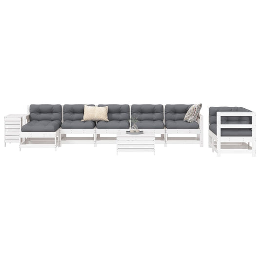 10 Piece Garden Sofa Set White Solid Wood Pine