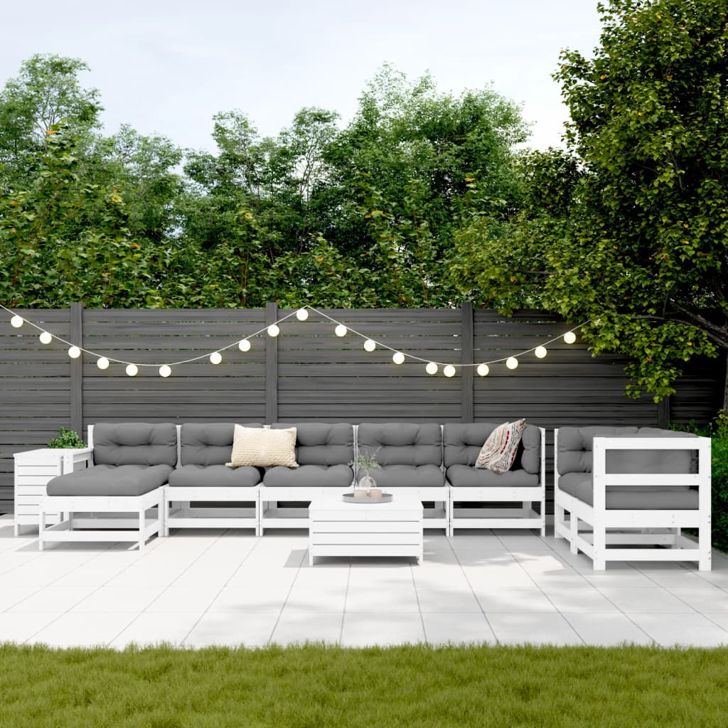 10 Piece Garden Sofa Set White Solid Wood Pine