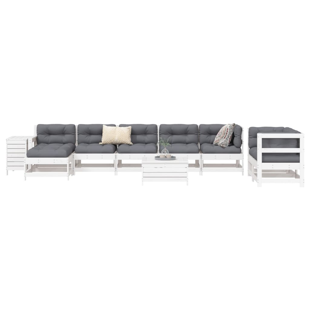 10 Piece Garden Sofa Set White Solid Wood Pine