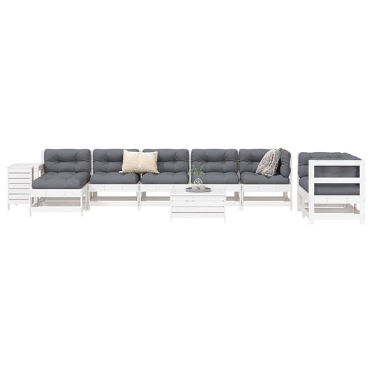 10 Piece Garden Sofa Set White Solid Wood Pine