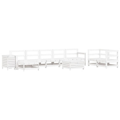 10 Piece Garden Sofa Set White Solid Wood Pine