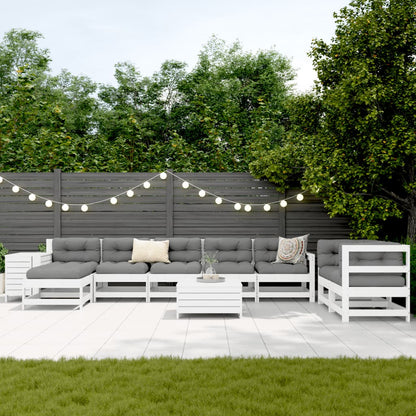 10 Piece Garden Sofa Set White Solid Wood Pine