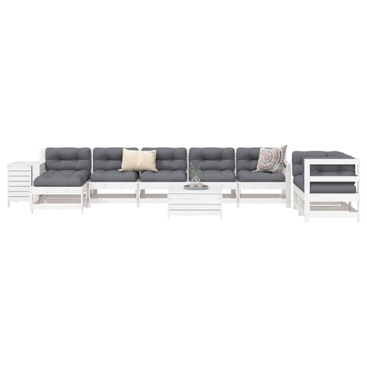 10 Piece Garden Sofa Set White Solid Wood Pine