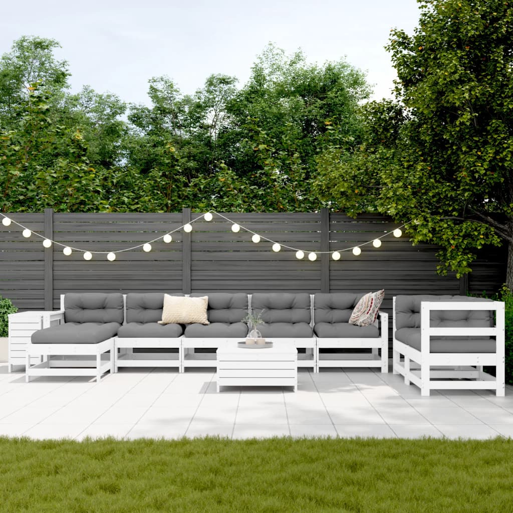 10 Piece Garden Sofa Set White Solid Wood Pine
