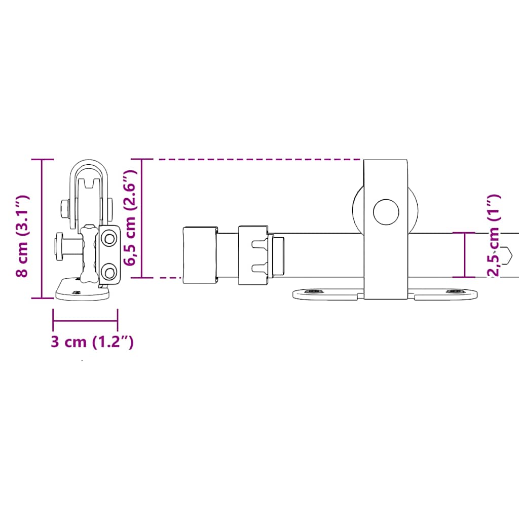 Sliding Cabinet Door Kit 152 cm Carbon Steel