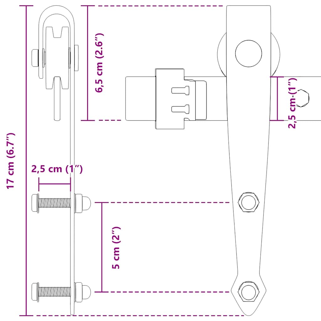 Sliding Cabinet Door Kit 183 cm Carbon Steel