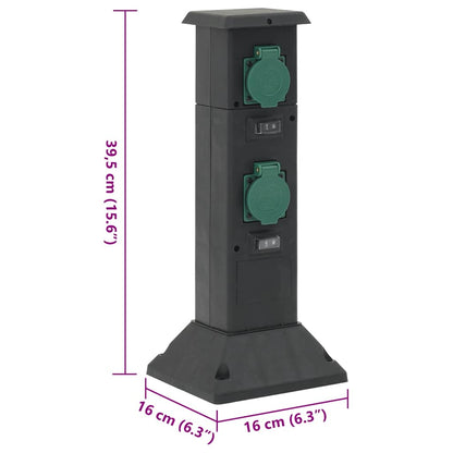 Outdoor Socket Column 4-Way Black and Green 16x16x39.5 cm