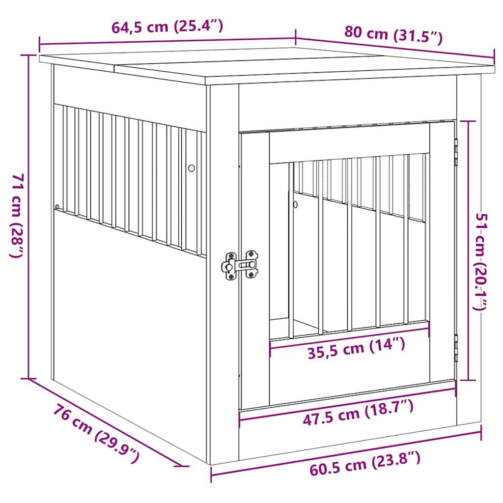 Dog Crate Furniture Old Wood 64.5x80x71 cm Engineered Wood