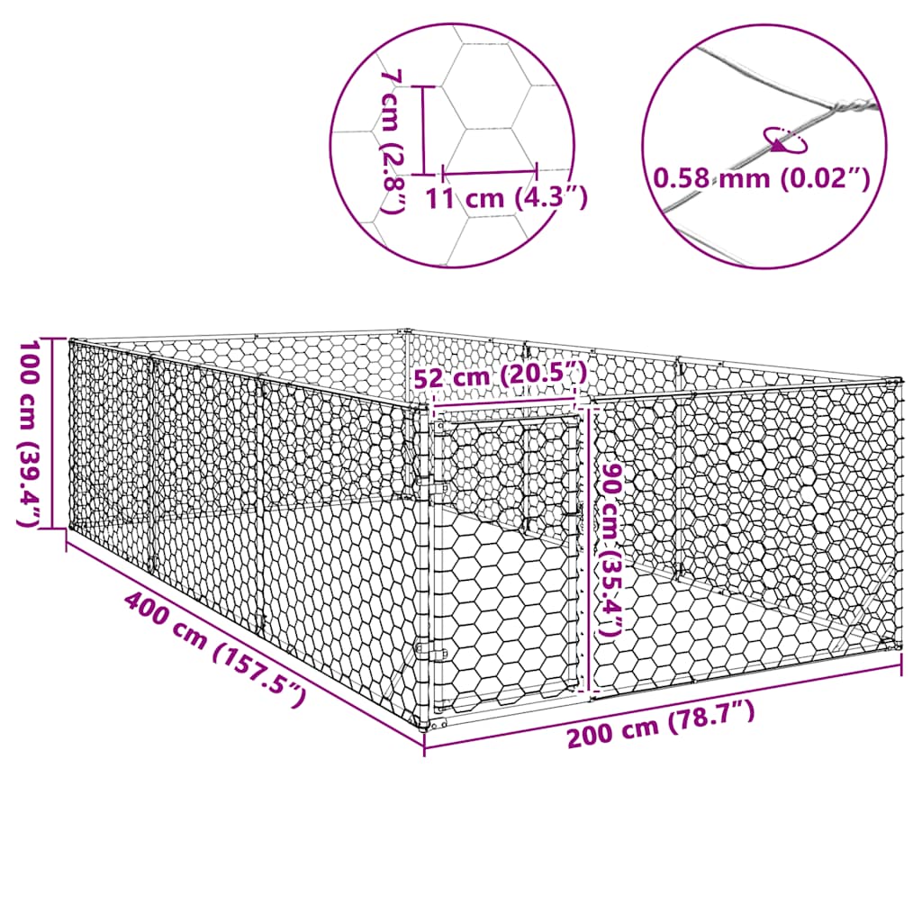 Outdoor Dog Kennel with Door 2x4x1 m Galvanised Steel