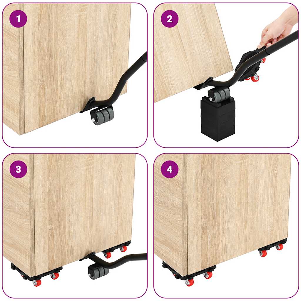 Furniture Rollers 4 pcs with Lifter Black 13.5x13.5x4.2 cm 300 kg