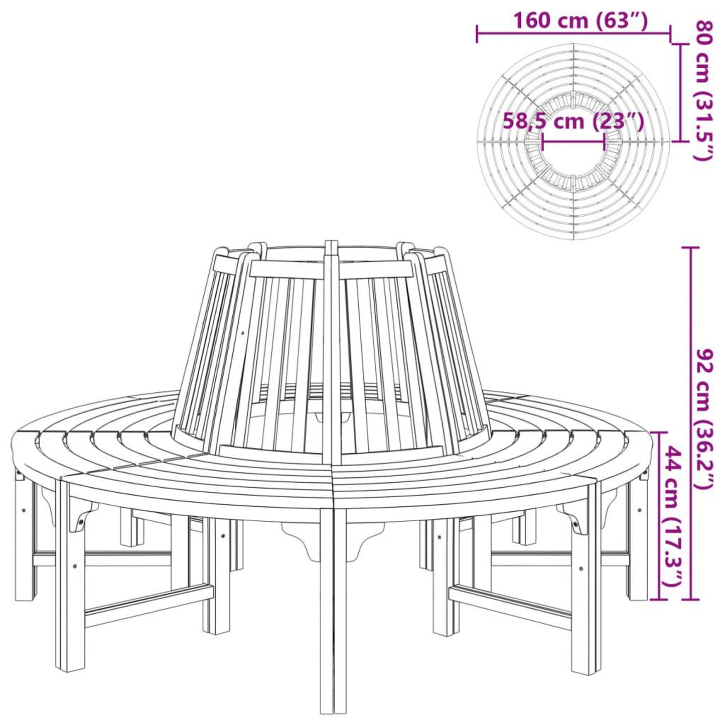 Outdoor Tree Bench Half Round 160 cm Solid Wood Eucalyptus