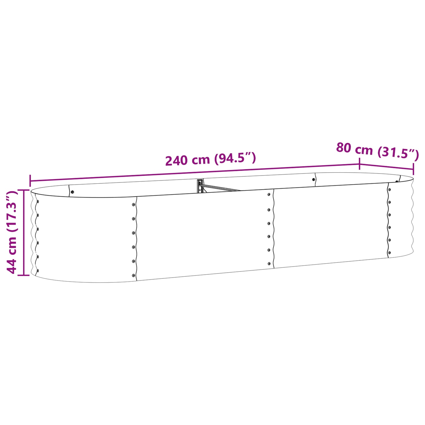Garden Raised Bed Wood Effect Galvanised Steel 240 x 80 x 44 cm