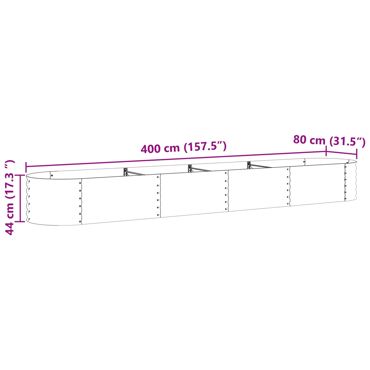 Raised Garden Bed Brown with Wood Look 400x80x44 cm Steel