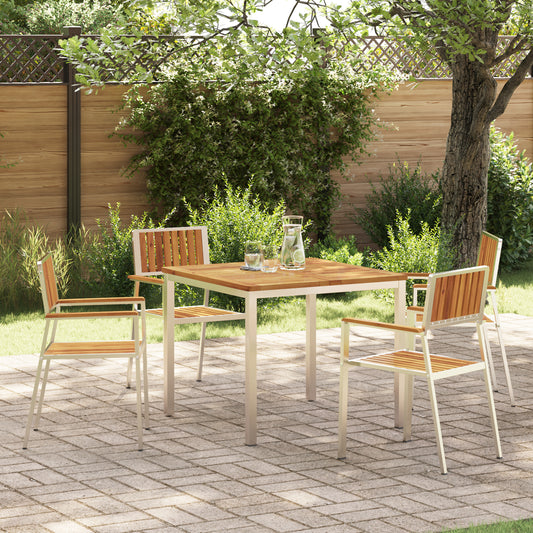 5 Piece Garden Dining Set Solid Wood Acacia, vidaXL Outdoor Dining Table 90x90x74.5 cm Solid Wood Acacia, vidaXL Stackable Garden Chairs 4 pcs Solid Wood Acacia and Metal