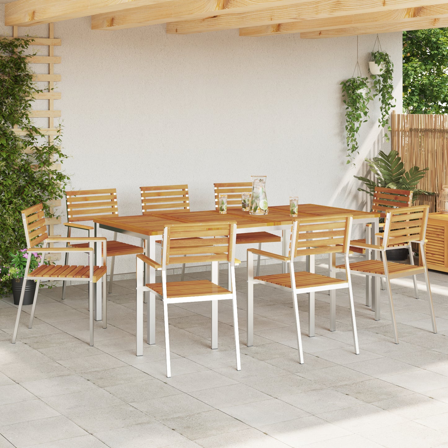 9 Piece Garden Dining Set Solid Wood Acacia, vidaXL Outdoor Dining Table 200x90x74.5 cm Solid Wood Acacia, vidaXL Stackable Garden Chairs 4 pcs Solid Wood Acacia and Steel
