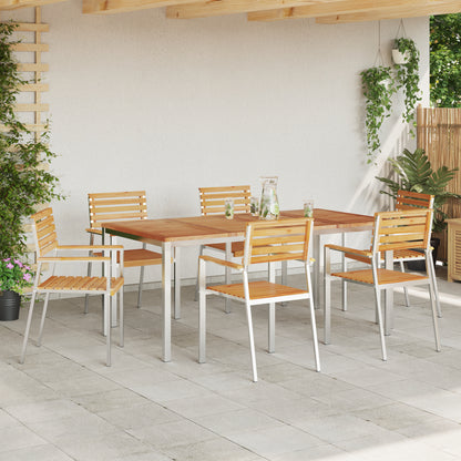 7 Piece Garden Dining Set Solid Wood Teak, vidaXL Outdoor Dining Table 180x90x75 cm Solid Wood Teak, vidaXL Stackable Garden Chairs 2 pcs Solid Wood Teak and Steel, vidaXL Stackable Garden Chairs 4 pcs Solid Wood Teak and Steel