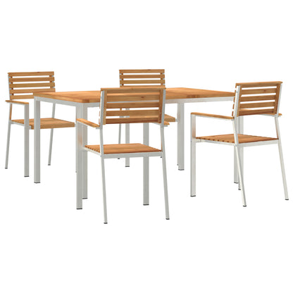 5 Piece Garden Dining Set Solid Wood Teak, vidaXL Outdoor Dining Table 150x90x75 cm Solid Wood Teak, vidaXL Stackable Garden Chairs 4 pcs Solid Wood Teak and Steel