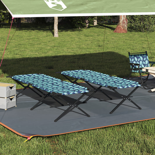 Folding Sun Beds 2 pcs with Carry Bag Leaf Pattern 600D Oxford Fabric