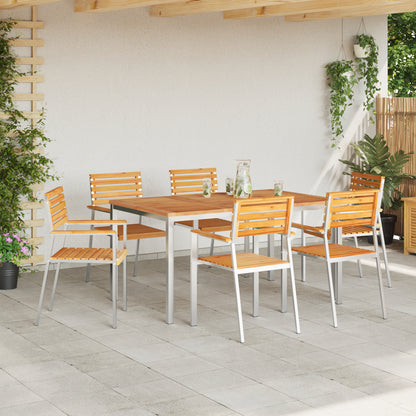 7 Piece Garden Dining Set Solid Wood Teak, vidaXL Outdoor Dining Table 150x90x75 cm Solid Wood Teak, vidaXL Stackable Garden Chairs 2 pcs Solid Wood Teak and Steel, vidaXL Stackable Garden Chairs 4 pcs Solid Wood Teak and Steel