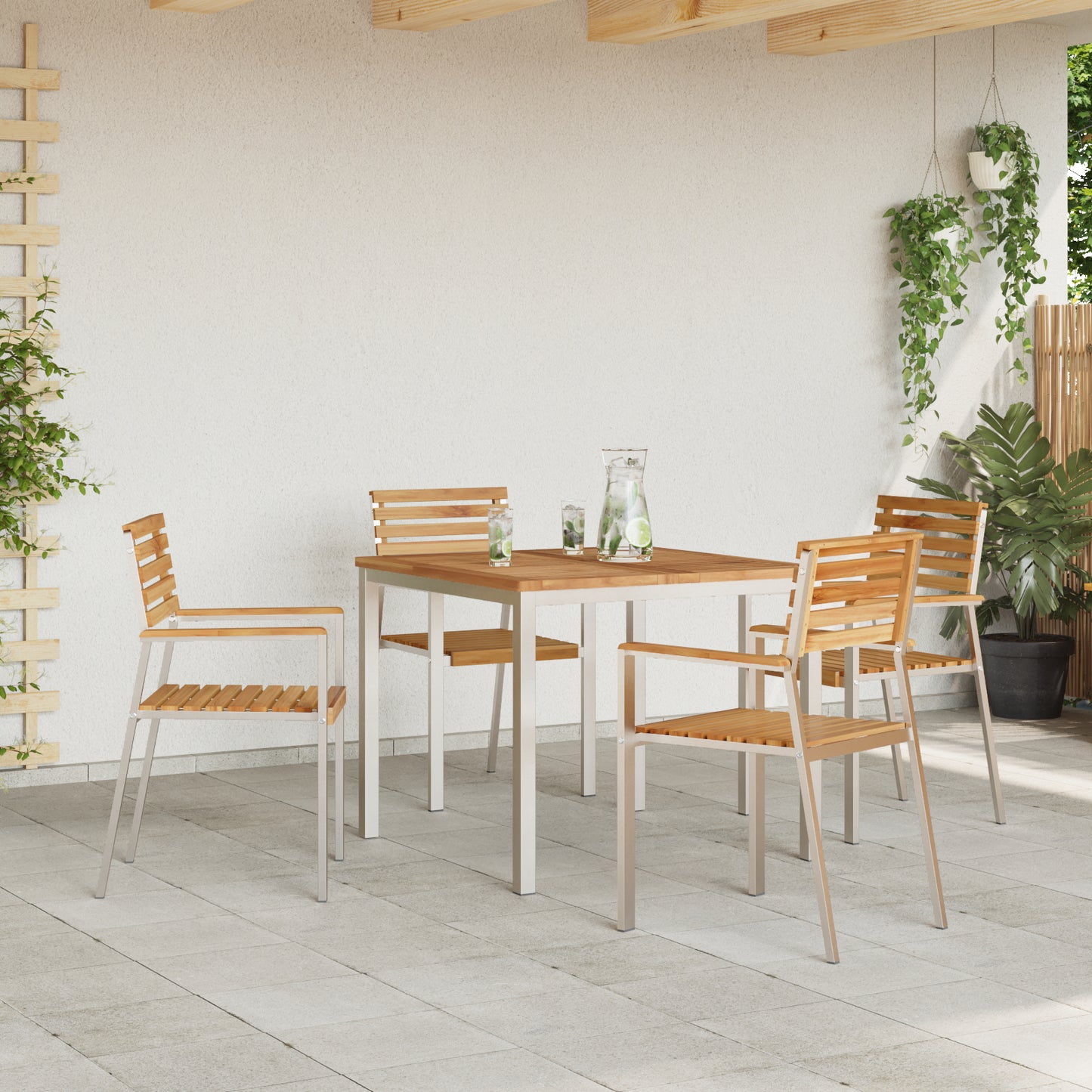 5 Piece Garden Dining Set Solid Wood Teak, vidaXL Outdoor Dining Table 90x90x74.5 cm Solid Wood Teak, vidaXL Stackable Garden Chairs 4 pcs Solid Wood Teak and Steel