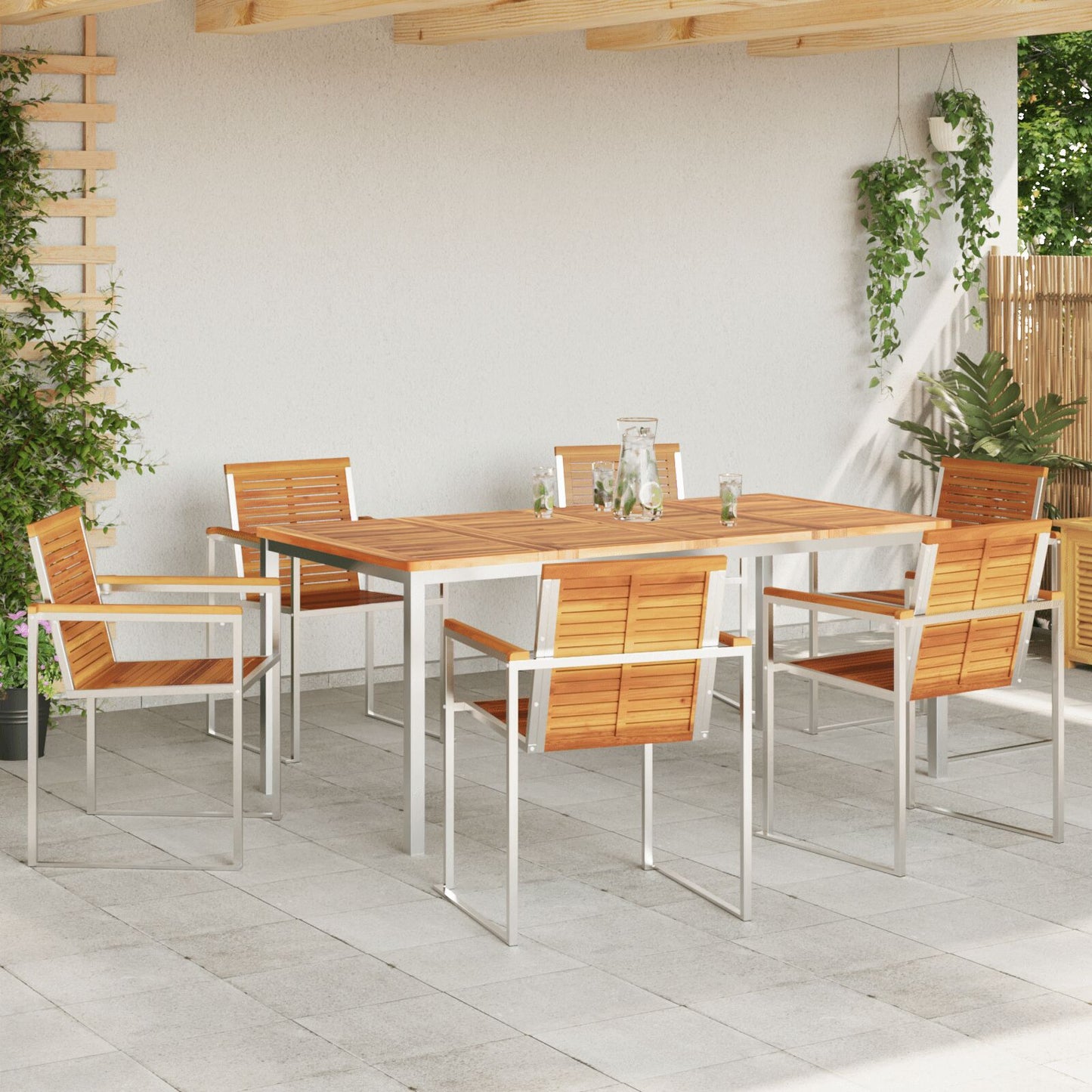 7 Piece Garden Dining Set Solid Wood Acacia, vidaXL Outdoor Dining Table 180x90x75 cm Solid Wood Acacia