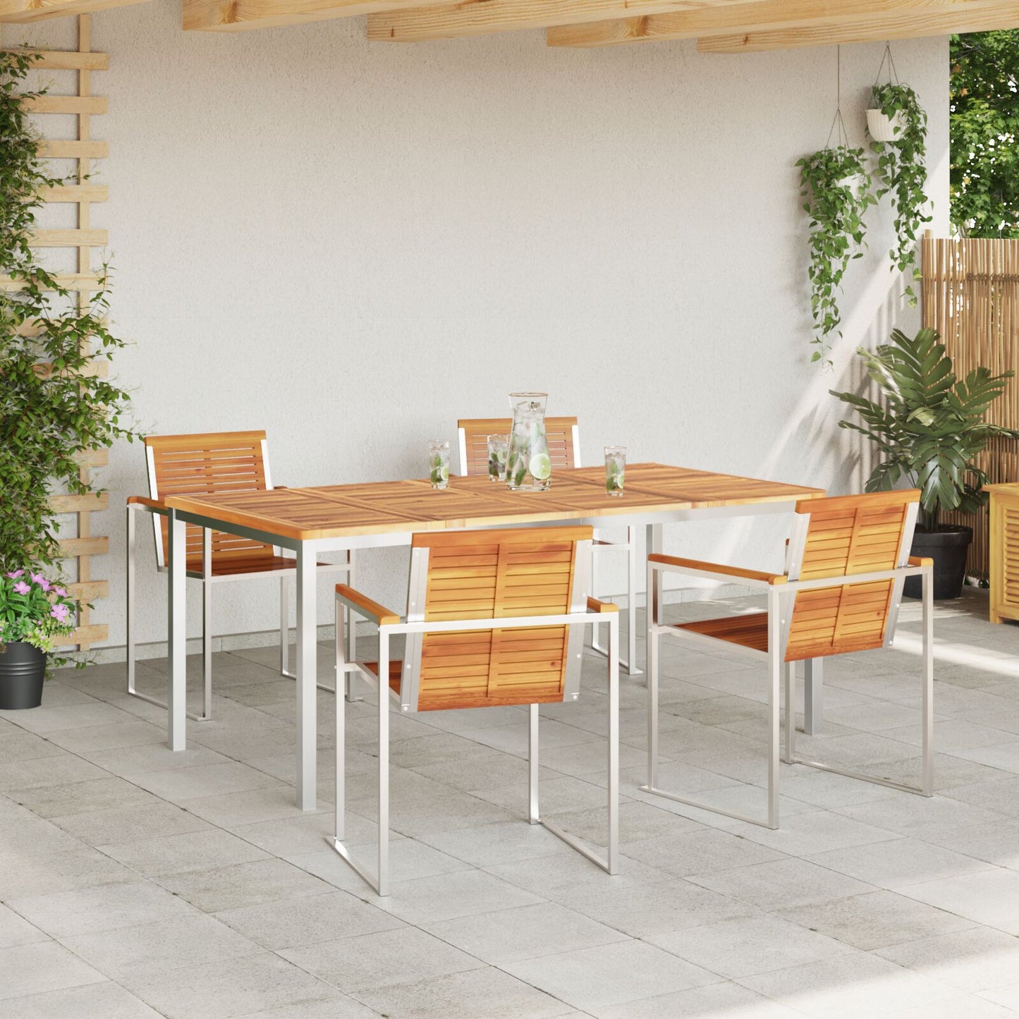 5 Piece Garden Dining Set Solid Wood Acacia, vidaXL Outdoor Dining Table 180x90x75 cm Solid Wood Acacia