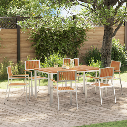 7 Piece Garden Dining Set Solid Wood Teak, vidaXL Outdoor Dining Table 150x90x75 cm Solid Wood Teak, vidaXL Stackable Garden Chairs 2 pcs Solid Wood Teak and Metal, vidaXL Stackable Garden Chairs 4 pcs Solid Wood Teak and Metal