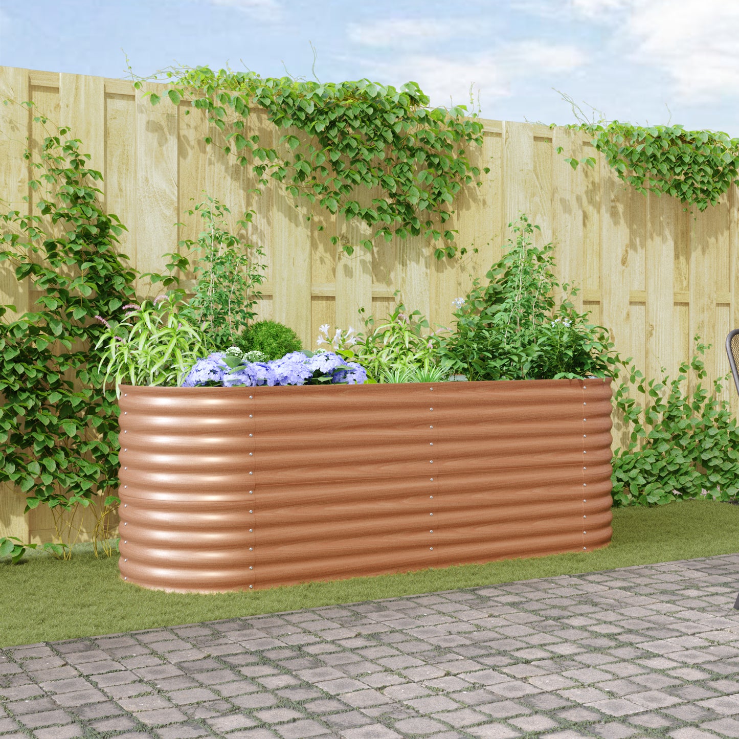 Brown Raised Garden Bed - Wood Look 240x80x81 cm Steel
