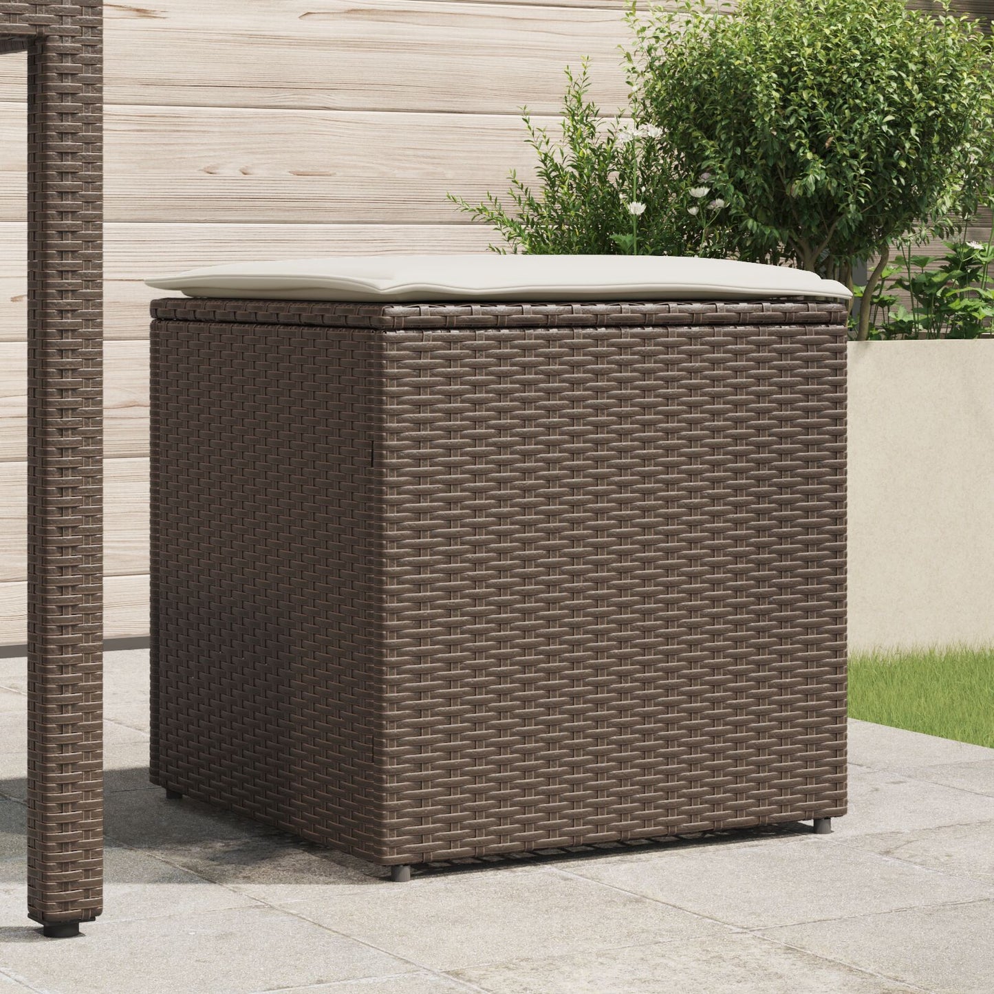 Outdoor Storage Box Brown and Cream Rattan Medium Storage