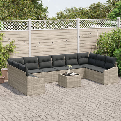 11 Piece Garden Dining Set with Cushions Grey Poly Rattan