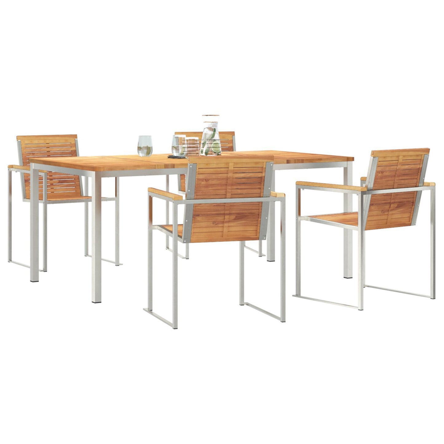 5 Piece Garden Dining Set Solid Wood Teak, vidaXL Outdoor Dining Table 180x90x75 cm Solid Wood Teak