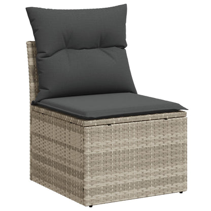 11 Piece Garden Dining Set with Cushions Grey Poly Rattan