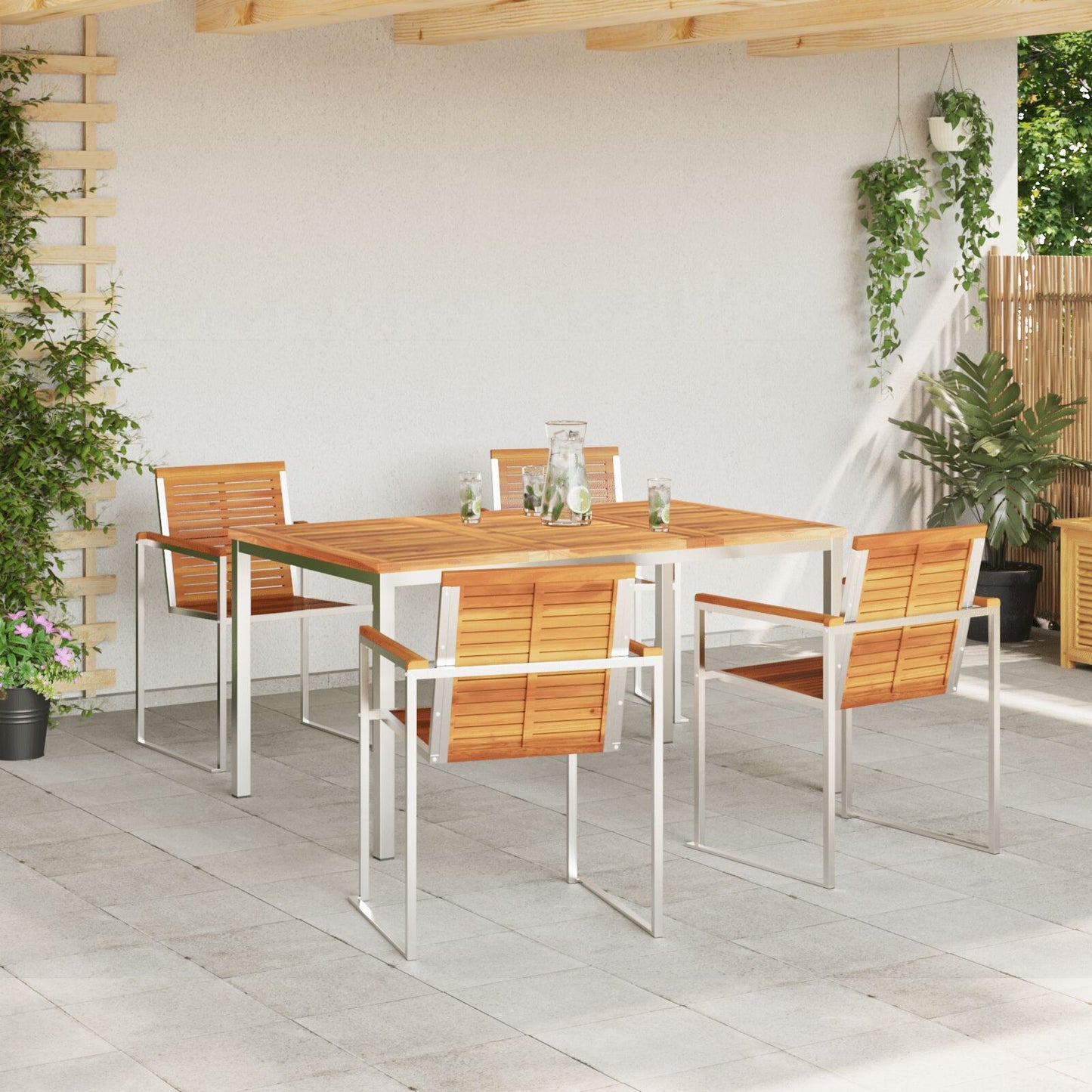5 Piece Garden Dining Set Solid Wood Acacia, vidaXL Outdoor Dining Table 150x90x75 cm Solid Wood Acacia